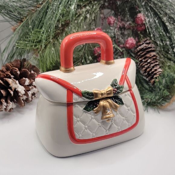 Handbags - Davids Cookies Ceramic Purse Cookie Jar White And Red Vintage